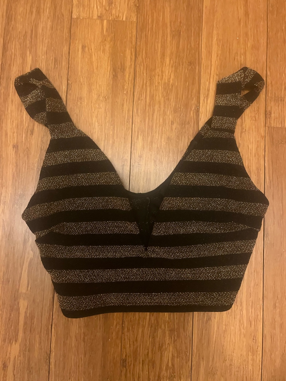 AKIRA Black Top with Metallic Gold Sparkle